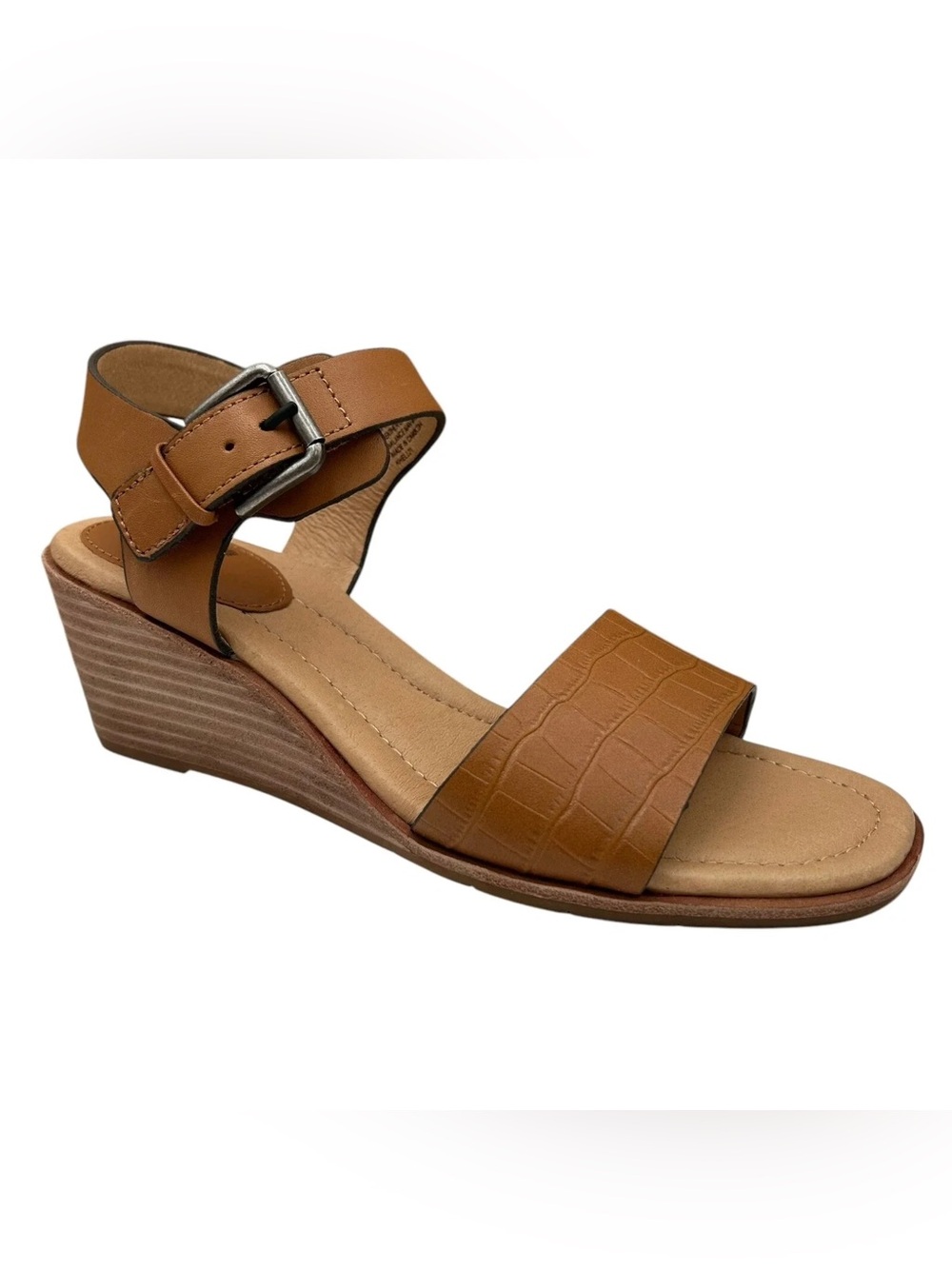 Sofft Garin Women's Tan Croc Embossed Leather Wedge Sandals Size 9M